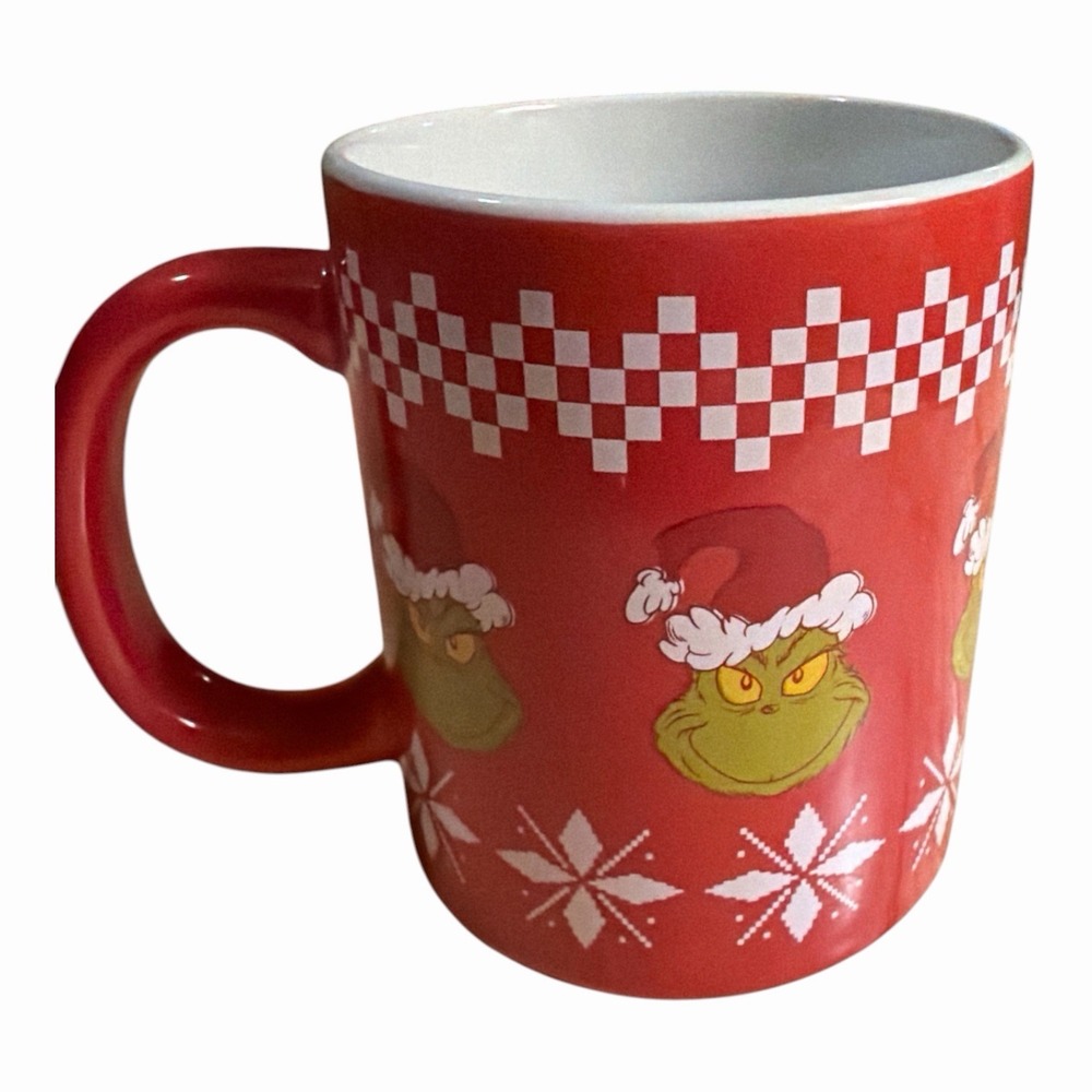 The Grinch Christmas Mug Red White Snowflake Ceramic Coffee Cup Bioworld